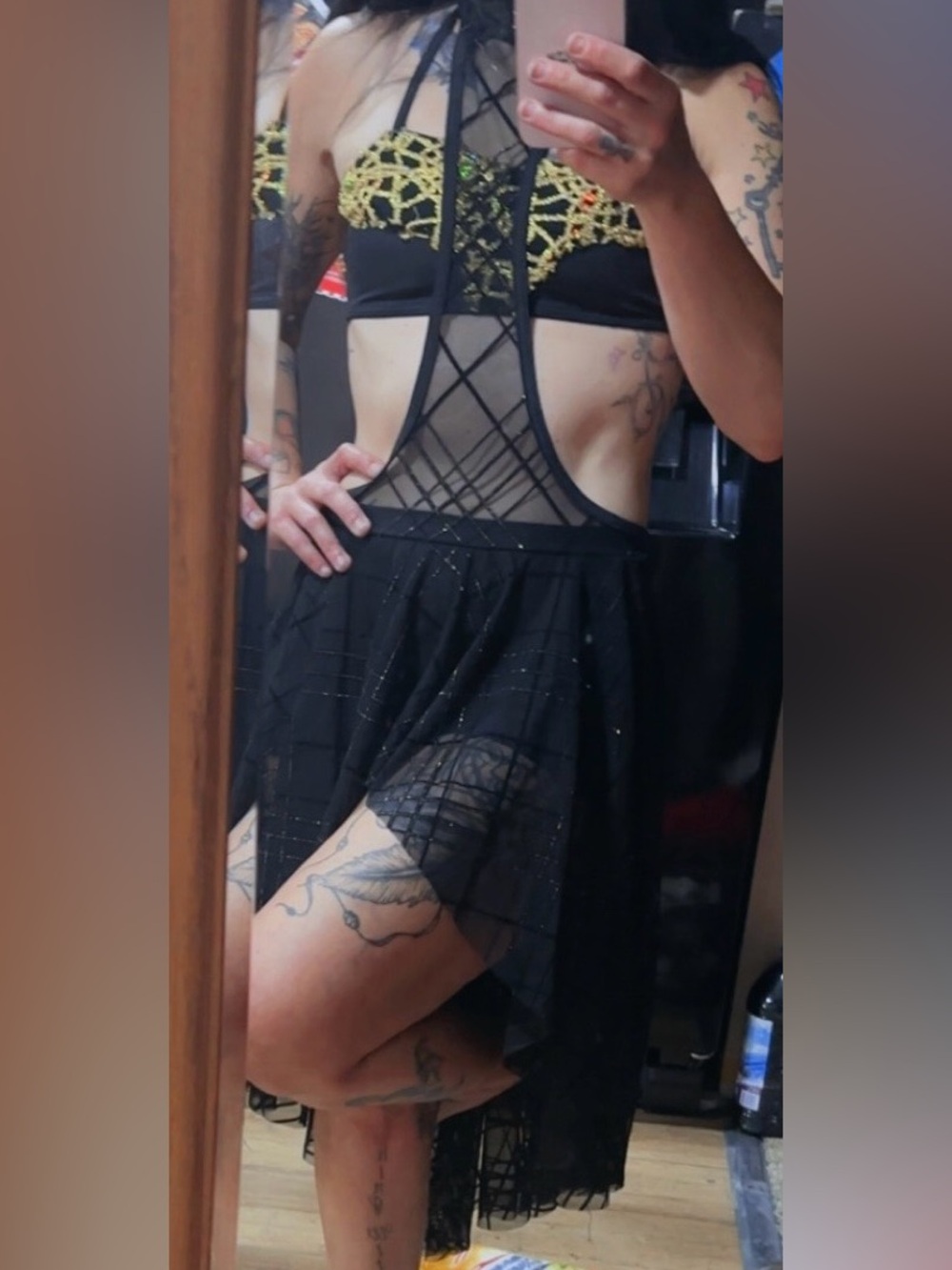 Black Sheer High-Low Mesh Skirt